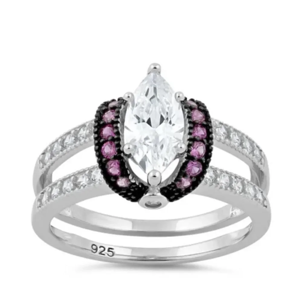 Sterling Silver Clear Marquise Ruby CZ Ring New